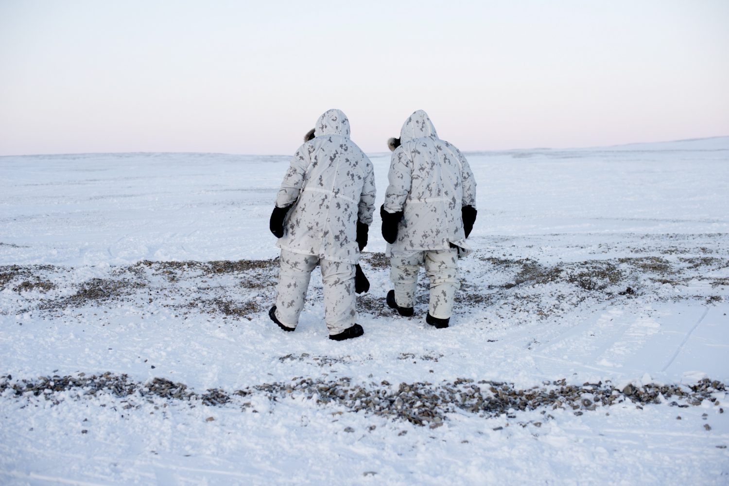 Canadian soldiers walkig North on Cornwallis Island -60 Celsius, Nunavut, Canada