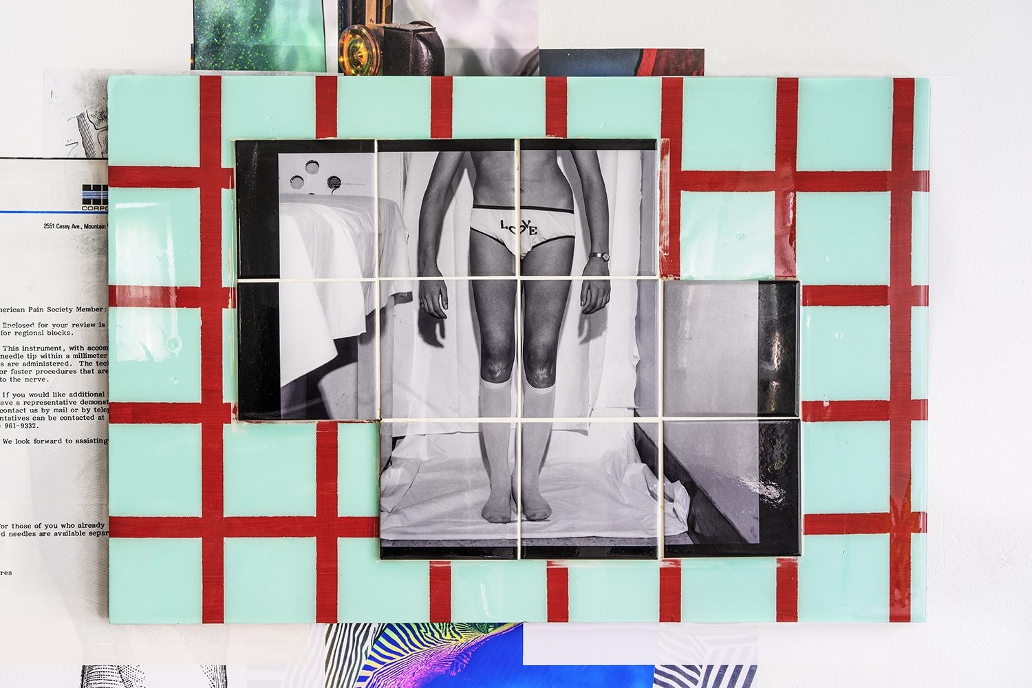 Love in the Scoliosis Clinic, 1971*, reproduced 2019, dye sublimation print on ceramic tiles, grout, resin