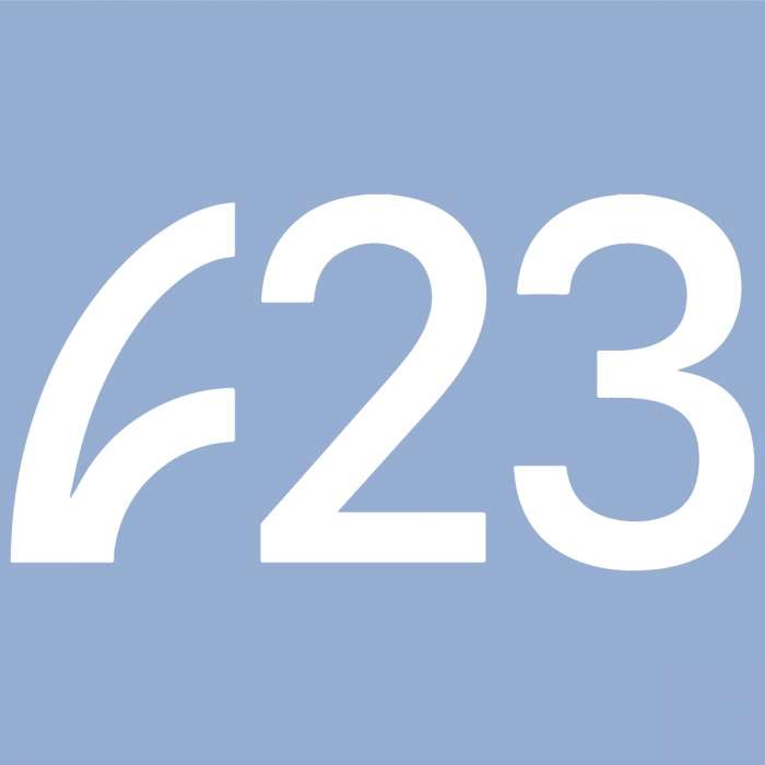 F23 logo on blue